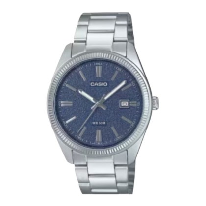 Casio MTP-1302DA-2A1V Date Display Blue Dial Stainless Steel Strap Analog Men Watch